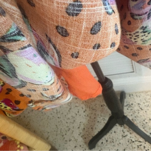 ANTHROPOLOGIE KOURT Burnt Orange Fruit & Dot Print Babydoll Dress! Rayon Linen! - Picture 5 of 16